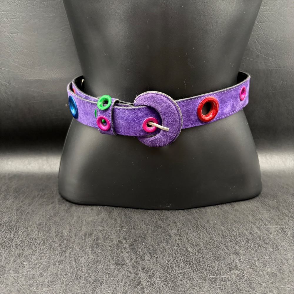 Vintage Compagnie Internationale Express Purple Suede Belt Colorful Grommets 90s